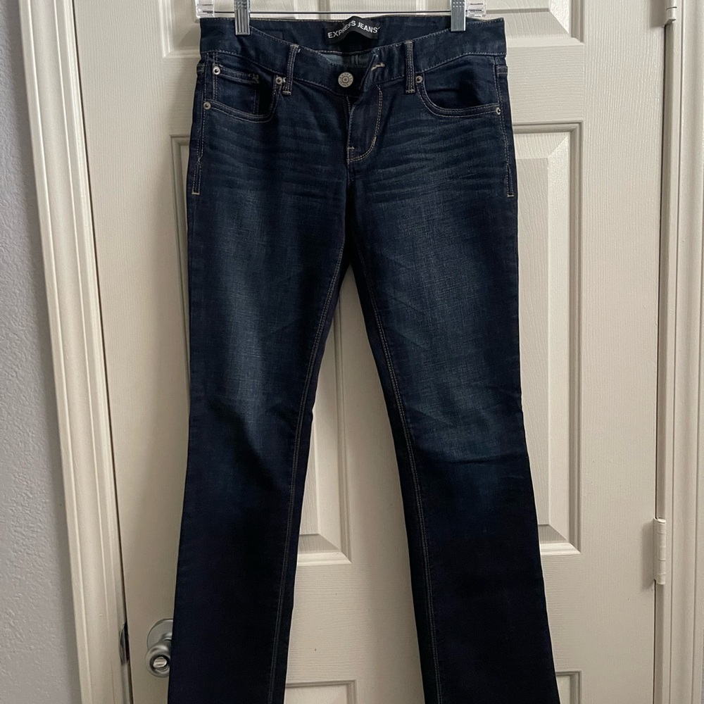 Express barely boot  Indigo Straight Leg Jeans